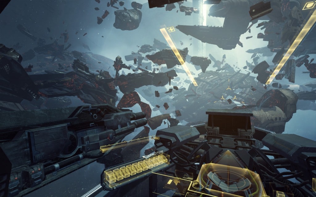 EVE Online parmi des débris