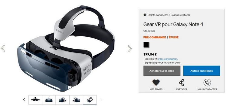 Samsung Gear VR en vente site officiel