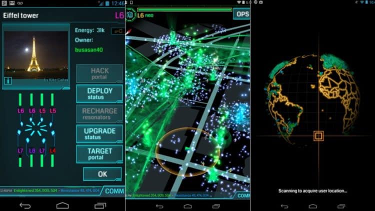 Capture d'écran du jeu en réalité augmentée Ingress