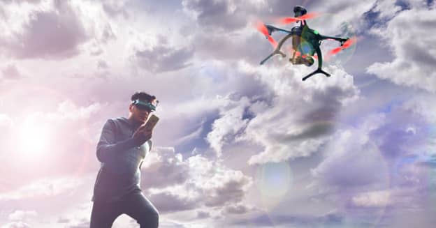 Drone sky vision réalité virtuelle avec casque