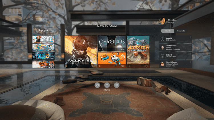 Menu de l'Oculus Rift l'Oculus Home