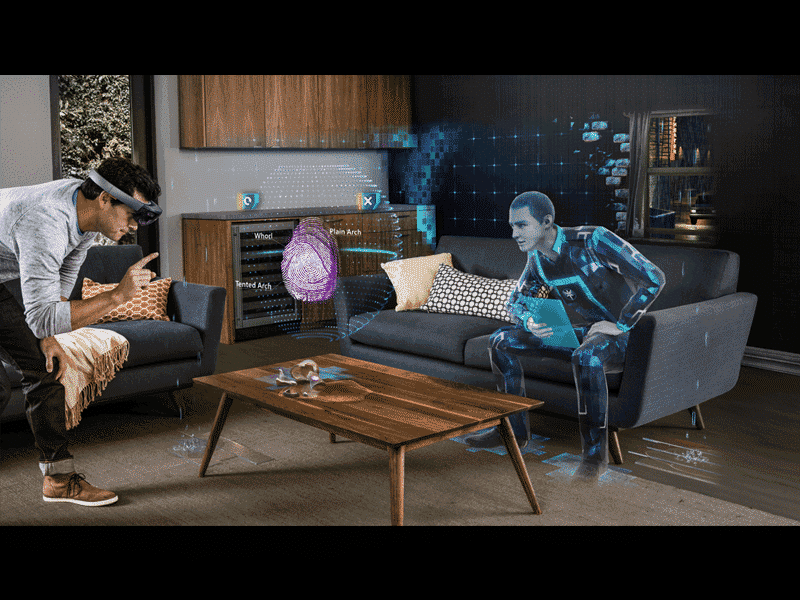 Une capture d'écran du jeux RA Fragments sur Hololens