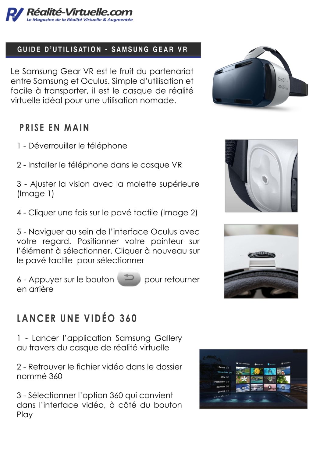 guide utilisation tutoriel samsung gear vr