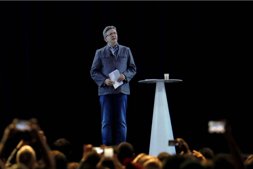 Hologramme Jean-Luc Mélenchon meeting paris Lyon Aubervilliers