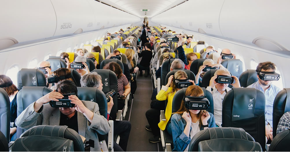 Cantabrie expérience réalité virtuelle à bord d'un avion VR promotion tourisme