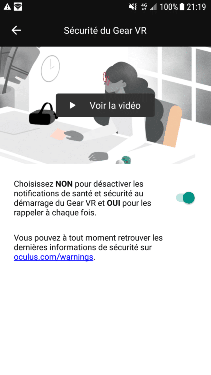 gear vr avertissements vidéo