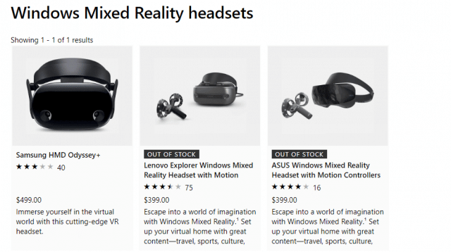 Rupture de stock casques WMR Windows Mixed Reality