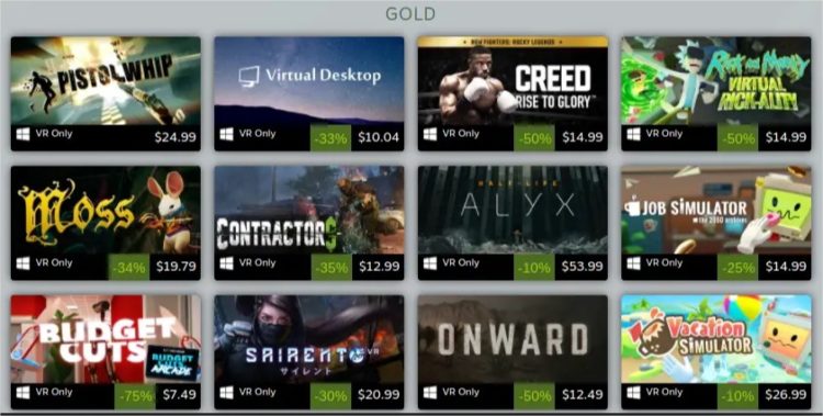 Meilleures ventes jeux en réalité virtuelle sur Steam en 2019