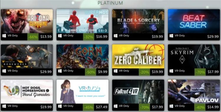 Meilleures ventes jeux VR en 2019 Steam