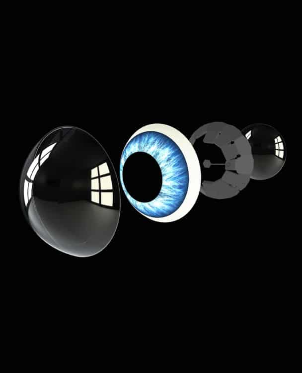 mojo lens, lentille de contact connectée avec AR, décomposée en parties