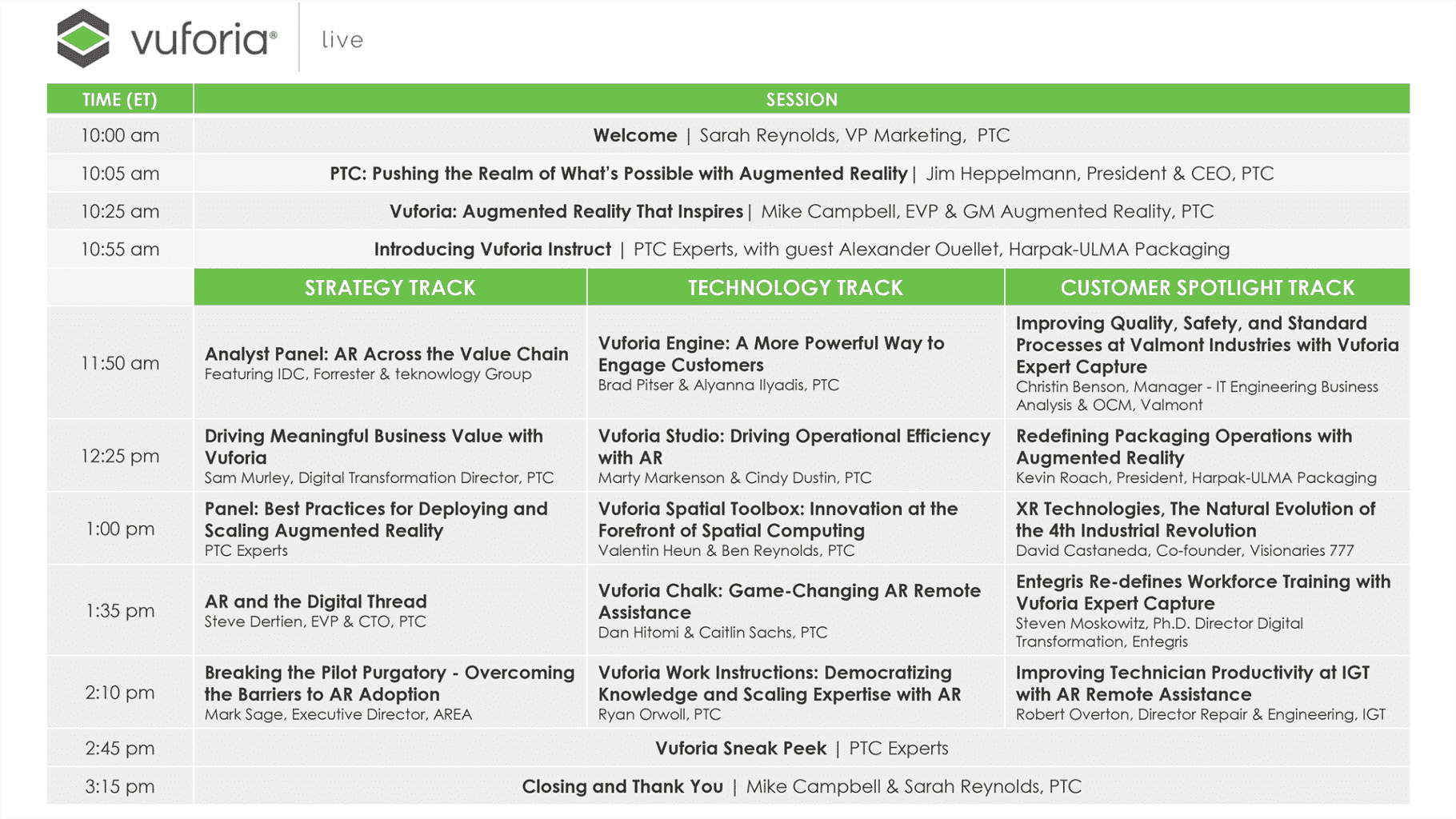 vuforia live programme