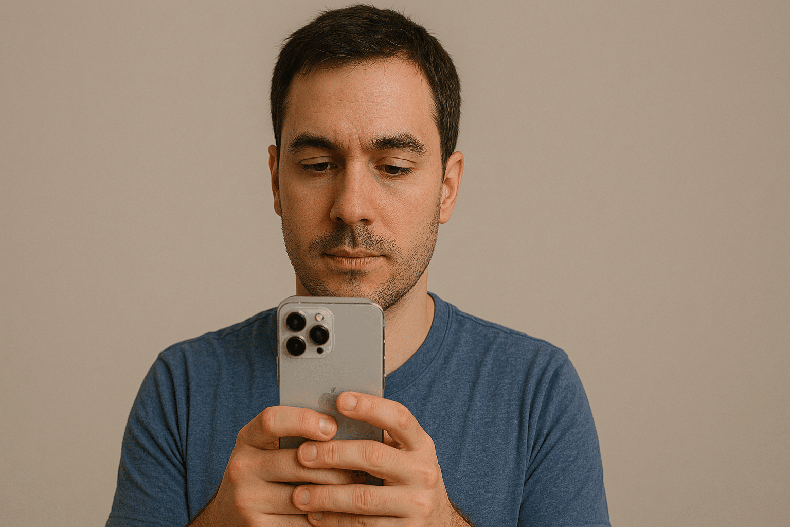 Un homme qui tient son iPhone dans les mains pour découvrir Apple Intelligence