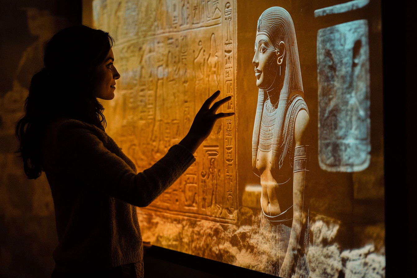 Projecteur tactile femme au musée