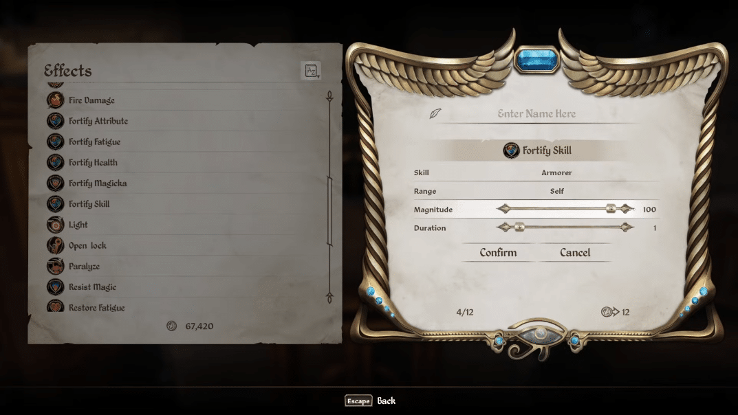 Custom class Oblivion Remastered interface