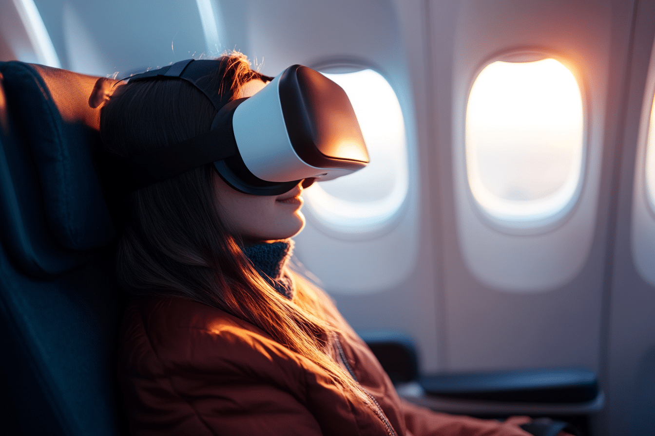 Casque VR en avion passagère avec casque VR