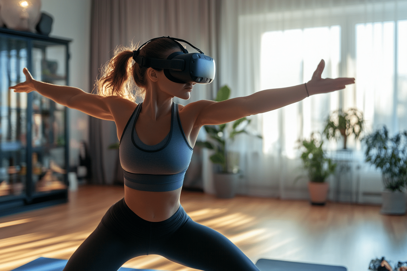 Fitness VR femme exerçant dans son salon