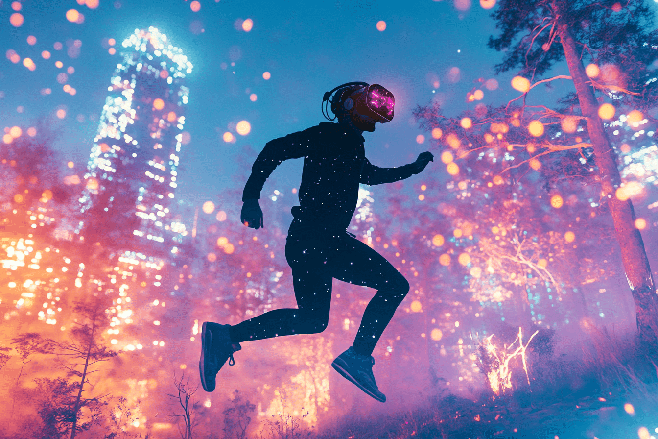 Fitness VR personne en train de courir avec casque VR