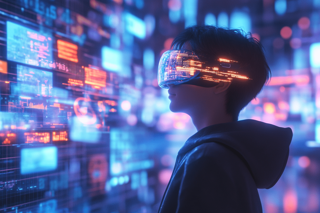 Android XR Gemini enfant devant des interfaces holographiques