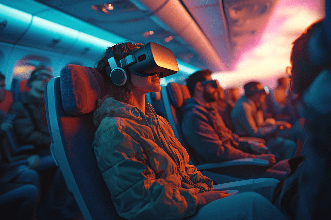 Casque VR en avion passagers intérieur avion