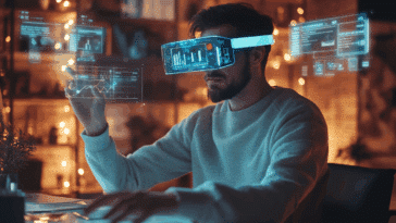 Android XR Gemini personne interagissant avec des interfaces holoraphiques
