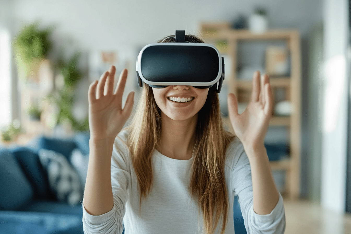 Samsung project Moohan femme avec casque de réalité mixte