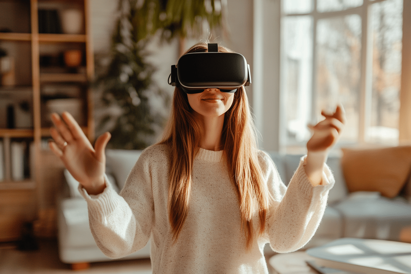Développer une application de réalité mixte avec Android XR et Unity femme interagissant avec une réalité mixte