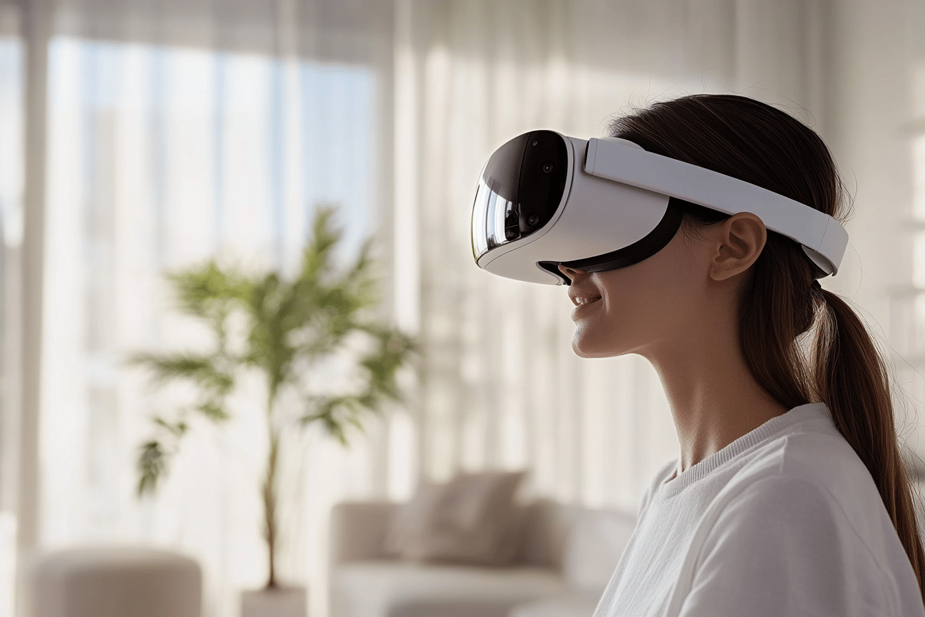 Apple Vision Pro 2 femme avec un casque VR