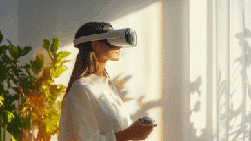 Apple Vision Pro 2 femme avec son casque VR