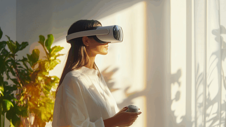 Apple Vision Pro 2 femme avec son casque VR