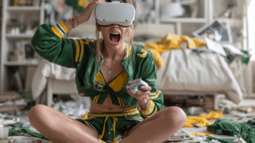 Une ado en colère, casque VR la tête