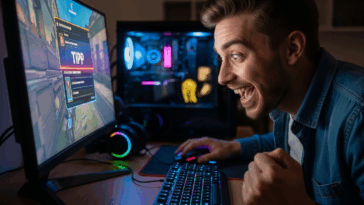 Gamer sur son PC heureux d'avoir découvert Goclecd