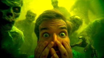 un homme mort de peur d'une invasion de zombies