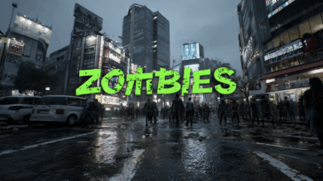 Rues de Tokyo envahies par des zombies avec néons et ambiance apocalyptique en VR.