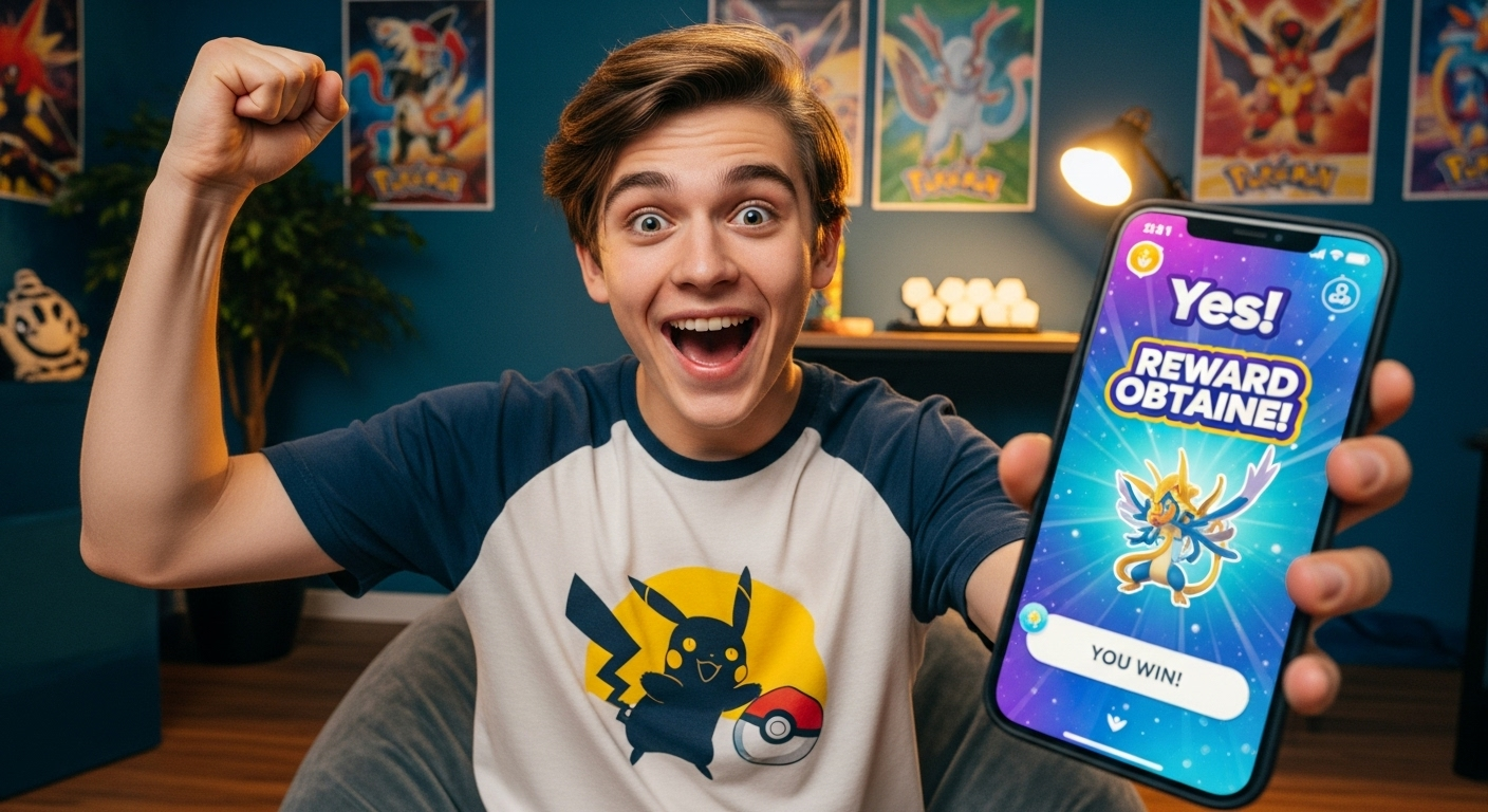 Couronne stellaire Pokémon joueur content davoir obtenu une récompense