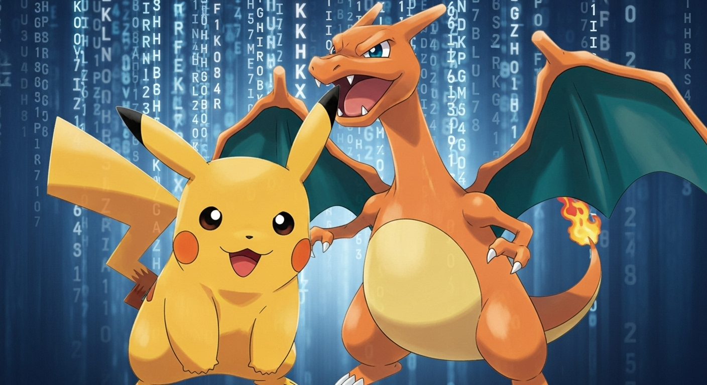 Pokémons avec codes chiffres et lettres en arrière plan