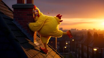 Homme déguisé en poulet