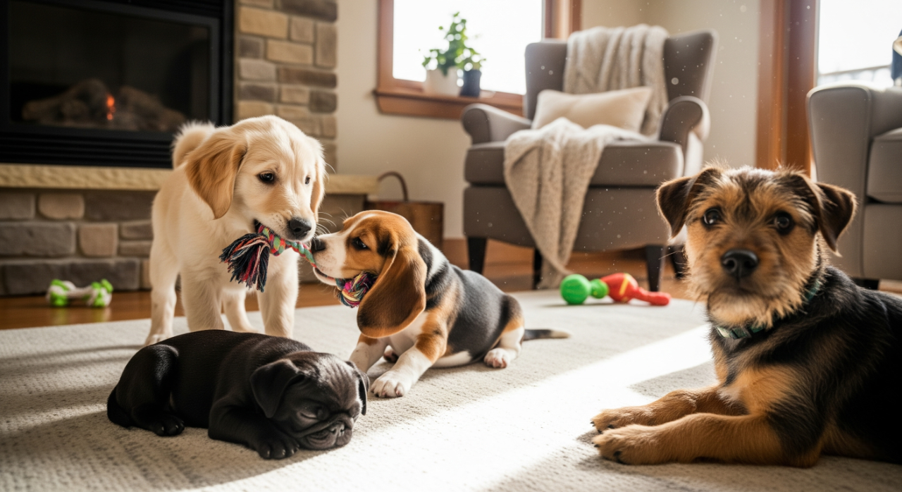 chiots dans un salon