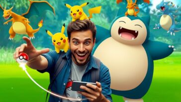 Homme, téléphone à la main, avec des Pokémon