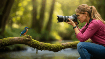 une femme prenant en photo un oiseau