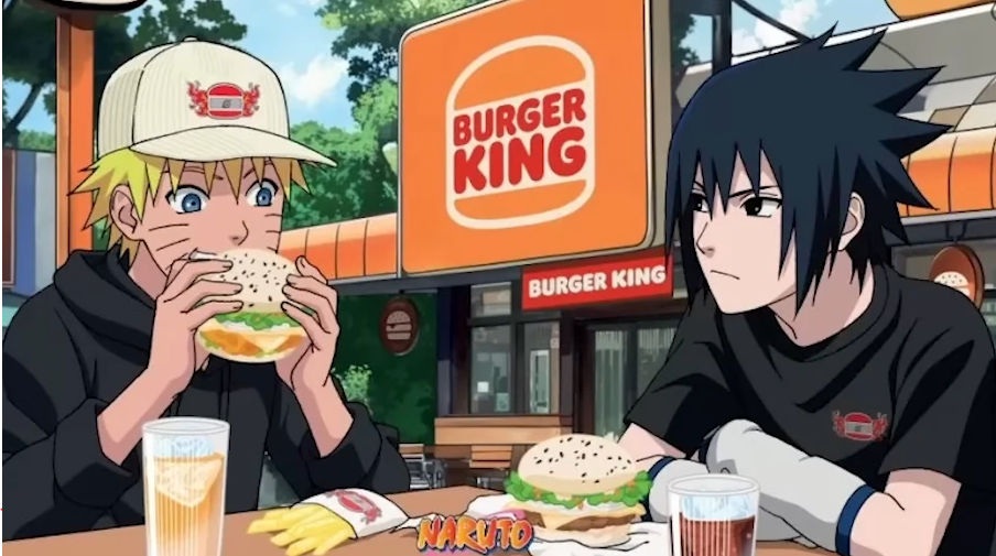 Personnage de l'anime en train de manger du burger