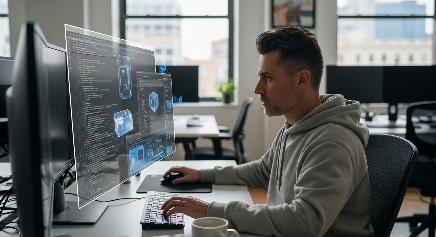 un développeur travaillant sur un code Android XR