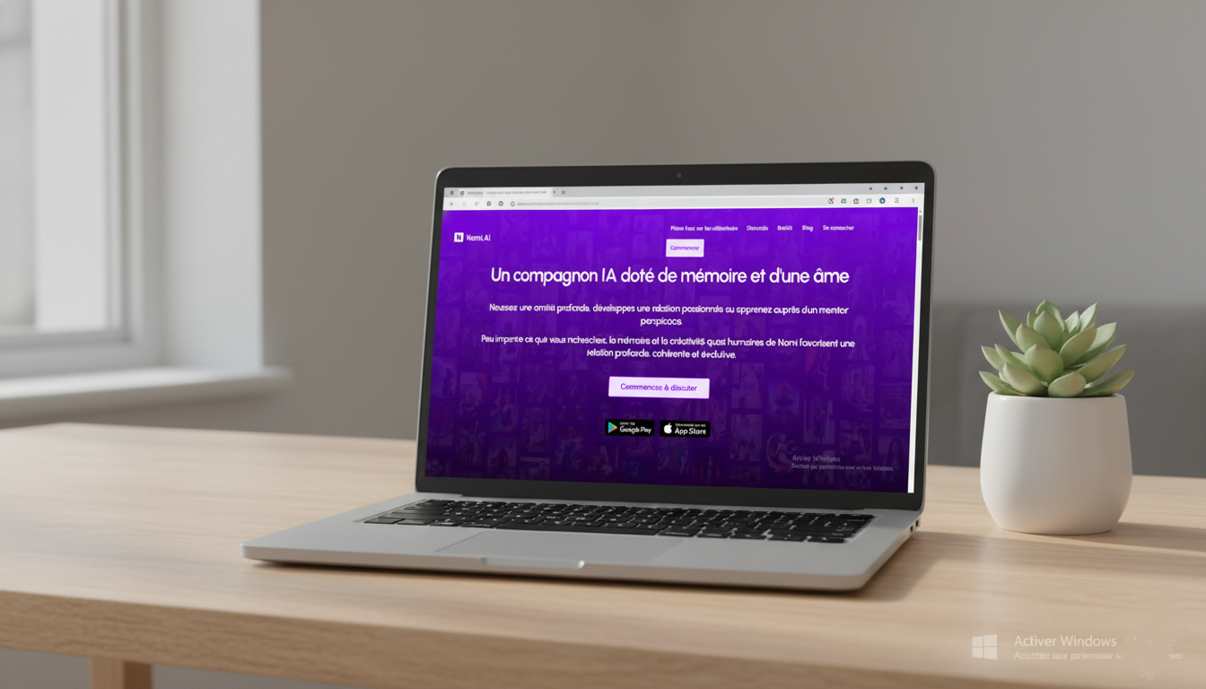un ordinateur avec l'interface Nomi Ai sur l'écran