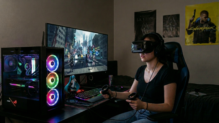 Image d'une femme avec un casque VR