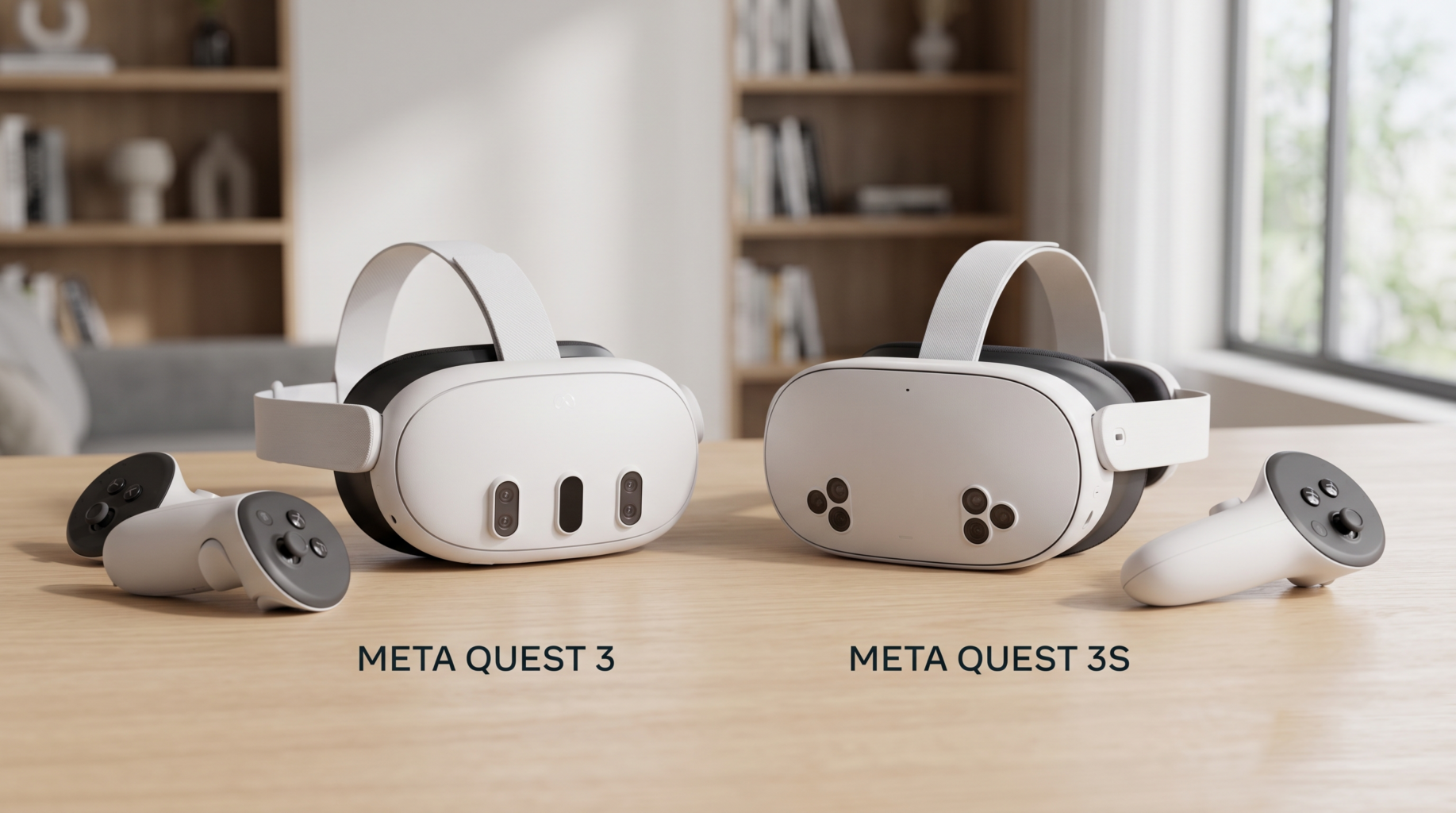 Image d'un Meta Quest 3 et d'un Meta Quest 3S sur une table