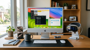 Image d'un bureau avec des appareils Apple