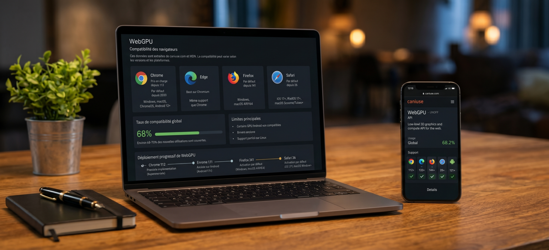 Image illustrant la compatibilité de WebGPU avec différents navigateurs