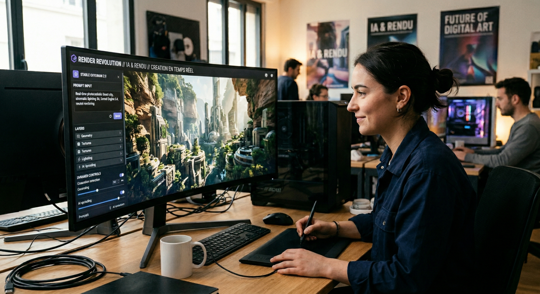 Image d'une femme travaillant sur un outil IA