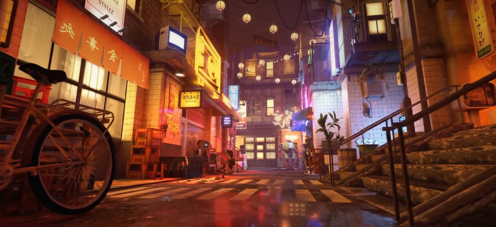 Image d'un quartier japonais pendant la nuit