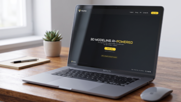 Image représentant un ordinateur avec la page d'accueil de Tripo IA