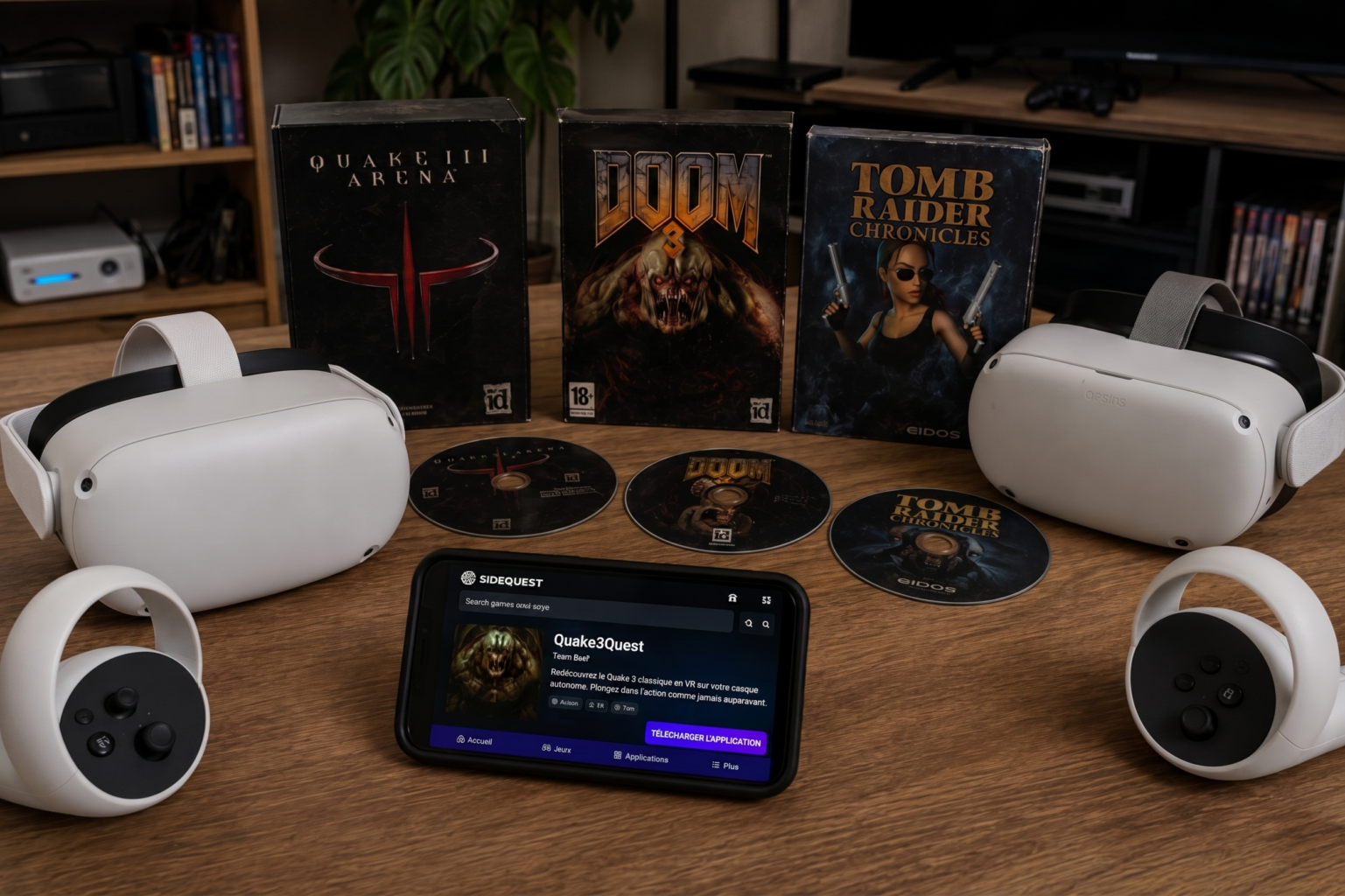 Une collection de jeux PC et des casques VR